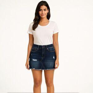 Wax Jean solid Dark Blue Distressed Mini Jean Skirt Cotton Spandex Pockets M